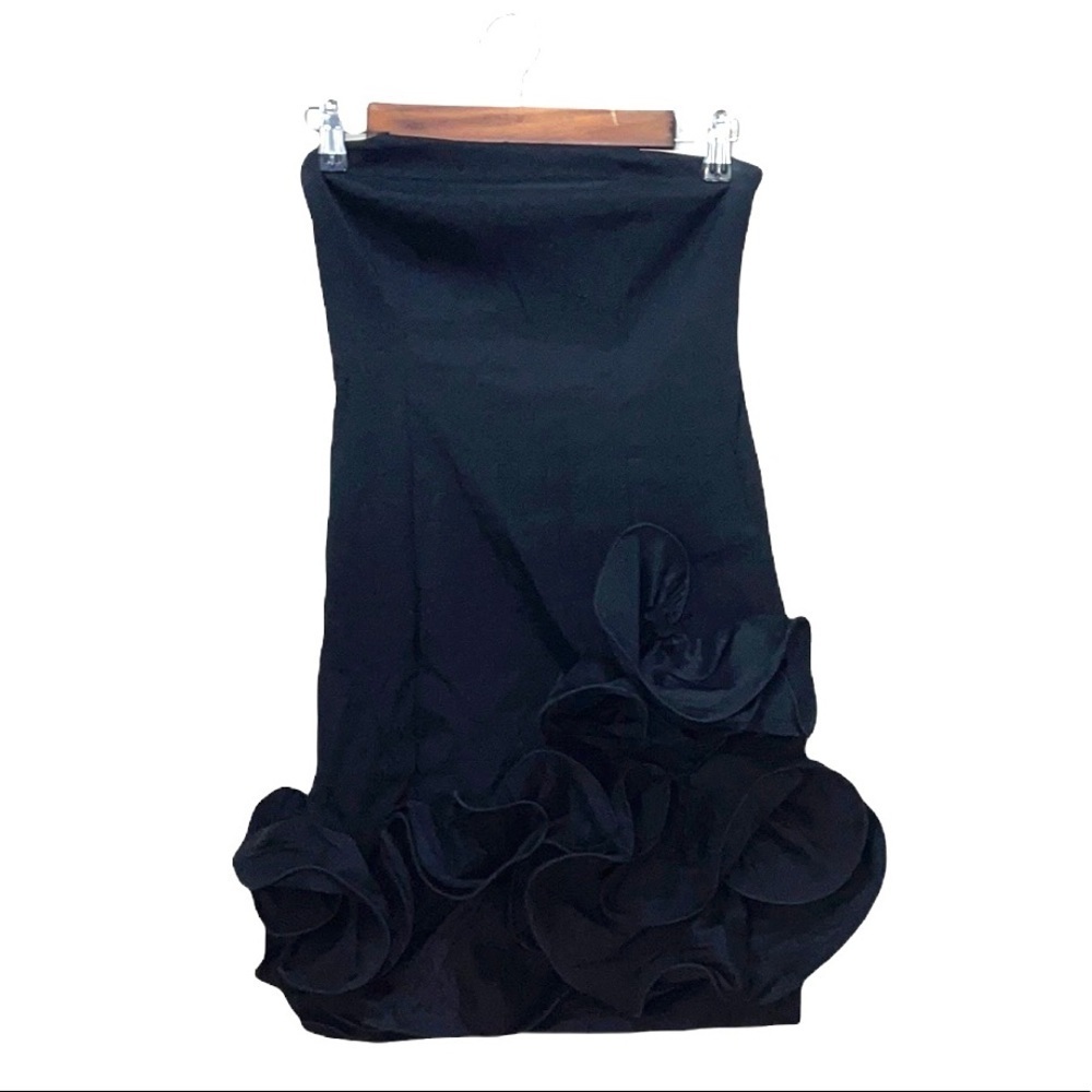 Xscape Y2K Black Ruffles Mini Length Dress Strapless Modern Fun LBD Modern 6 - Picture 3 of 6